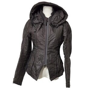 ICONOCLAST Jacket Womens 2 Brown Striped Hooded Lined Windbreaker Full Zip